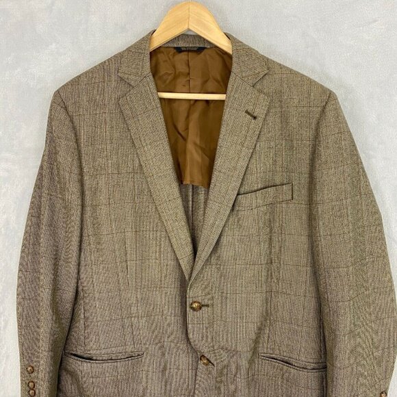 Brooks Brothers 1818 Fitzgerald 100% Wool Suit Jacket Size 44R Brown Blue Plaid - Picture 3 of 16